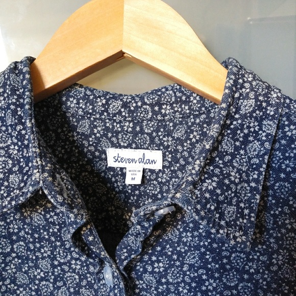 Steven Alan Tops - Steven Alan Indigo Dyed Floral Cotton Button Up